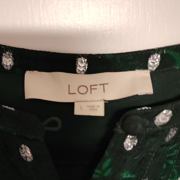 LOFT Metallic Clip Pintucked Flare Dress Green & Silver Size L - Picture 2 of 12